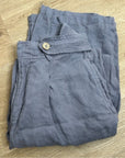 Nicole Miller 100% Linen Belted Straight Leg Cropped Trouser Pant