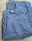 Nicole Miller 100% Linen Belted Straight Leg Cropped Trouser Pant