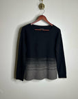 Eileen Fisher Yak Wool Silk Knit Black Gray Gradient Textured Crew Neck Sweater