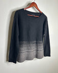 Eileen Fisher Yak Wool Silk Knit Black Gray Gradient Textured Crew Neck Sweater