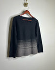 Eileen Fisher Yak Wool Silk Knit Black Gray Gradient Textured Crew Neck Sweater
