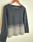 Eileen Fisher Yak Wool Silk Knit Black Gray Gradient Textured Crew Neck Sweater