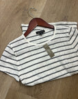 J. Crew 100% Cotton Pointelle Knit White Black Striped Crew Neck T - Shirt
