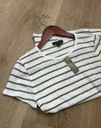 J. Crew 100% Cotton Pointelle Knit White Black Striped Crew Neck T - Shirt