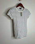 J. Crew 100% Cotton Pointelle Knit White Black Striped Crew Neck T - Shirt