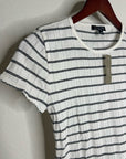 J. Crew 100% Cotton Pointelle Knit White Black Striped Crew Neck T - Shirt