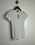 J. Crew 100% Cotton Pointelle Knit White Black Striped Crew Neck T - Shirt