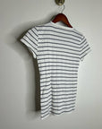 J. Crew 100% Cotton Pointelle Knit White Black Striped Crew Neck T - Shirt