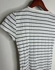 J. Crew 100% Cotton Pointelle Knit White Black Striped Crew Neck T - Shirt