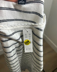J. Crew 100% Cotton Pointelle Knit White Black Striped Crew Neck T - Shirt