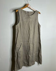 FLAX 100% Linen Tan Neutral Lagenlook Oversized Shift Tank Dress