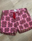 Sundance Cotton Linen Pink Multicolor Paisley Drawstring Loose Fit Shorts