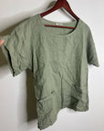 Francesca Bettini 100% Linen Sage Green Short Sleeve Slouchy Fit Top