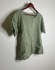 Francesca Bettini 100% Linen Sage Green Short Sleeve Slouchy Fit Top