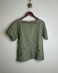 Francesca Bettini 100% Linen Sage Green Short Sleeve Slouchy Fit Top