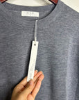 One Grey Day 100% Merino Wool Fine Knit Gray Crew Neck Pullover Sweater