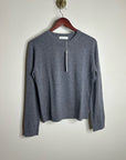One Grey Day 100% Merino Wool Fine Knit Gray Crew Neck Pullover Sweater