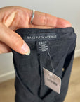 Saks Fifth Avenue 100% Linen Black Button Down V- Neck Fitted Vest Top