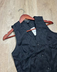 Saks Fifth Avenue 100% Linen Black Button Down V- Neck Fitted Vest Top