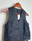Saks Fifth Avenue 100% Linen Black Button Down V- Neck Fitted Vest Top