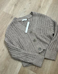 One Grey Day 100% Cotton Taupe Tan Thick Knit Button Down Cardigan Sweater
