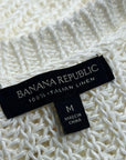Banana Republic 100% Italian Linen Thick Knit Cream V - Neck Pullover Sweater