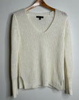 Banana Republic 100% Italian Linen Thick Knit Cream V - Neck Pullover Sweater