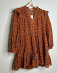 AE77 100% Organic Cotton Rust Color Peasant Style Eyelet Dress