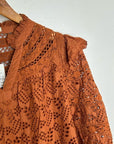 AE77 100% Organic Cotton Rust Color Peasant Style Eyelet Dress