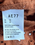 AE77 100% Organic Cotton Rust Color Peasant Style Eyelet Dress