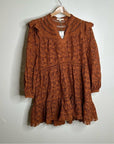 AE77 100% Organic Cotton Rust Color Peasant Style Eyelet Dress