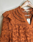 AE77 100% Organic Cotton Rust Color Peasant Style Eyelet Dress