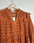 AE77 100% Organic Cotton Rust Color Peasant Style Eyelet Dress