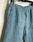 Eileen Fisher 100% Organic Linen Blue Straight Leg Cropped Pull on Pant Petite
