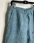 Eileen Fisher 100% Organic Linen Blue Straight Leg Cropped Pull on Pant Petite