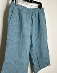 Eileen Fisher 100% Organic Linen Blue Straight Leg Cropped Pull on Pant Petite