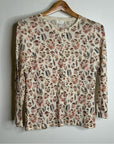 Garnet Hill 100% Merino Wool Mushroom Print Button Down Cardigan Sweater