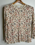 Garnet Hill 100% Merino Wool Mushroom Print Button Down Cardigan Sweater