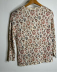 Garnet Hill 100% Merino Wool Mushroom Print Button Down Cardigan Sweater