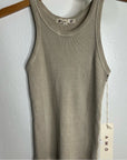 AMO 100% Cotton Ribbed Scoop Neck Tan Tank Top