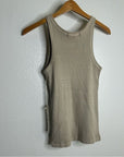 AMO 100% Cotton Ribbed Scoop Neck Tan Tank Top