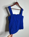 Madewell 100% Linen Curved Neck Shell Tank in Bright Sapphire Blue
