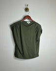 Nation LA 100% Pima Cotton Rebecca Ruched Boat Neck Tee in Olive Green