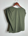 Nation LA 100% Pima Cotton Rebecca Ruched Boat Neck Tee in Olive Green