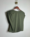 Nation LA 100% Pima Cotton Rebecca Ruched Boat Neck Tee in Olive Green