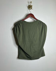 Nation LA 100% Pima Cotton Rebecca Ruched Boat Neck Tee in Olive Green