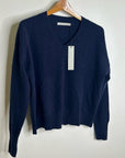 One Grey Day 100% Cashmere Navy Blue V - Neck Pullover Knit Sweater