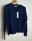 One Grey Day 100% Cashmere Navy Blue V - Neck Pullover Knit Sweater