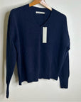 One Grey Day 100% Cashmere Navy Blue V - Neck Pullover Knit Sweater