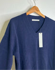 One Grey Day 100% Cashmere Navy Blue V - Neck Pullover Knit Sweater